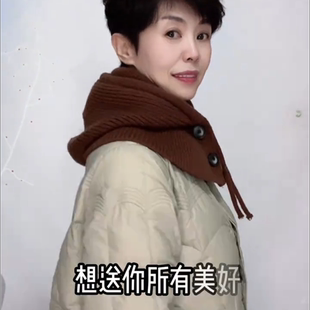 羽绒服帽子女冬季围脖一体毛线针织帽护耳韩国显脸小防风保暖