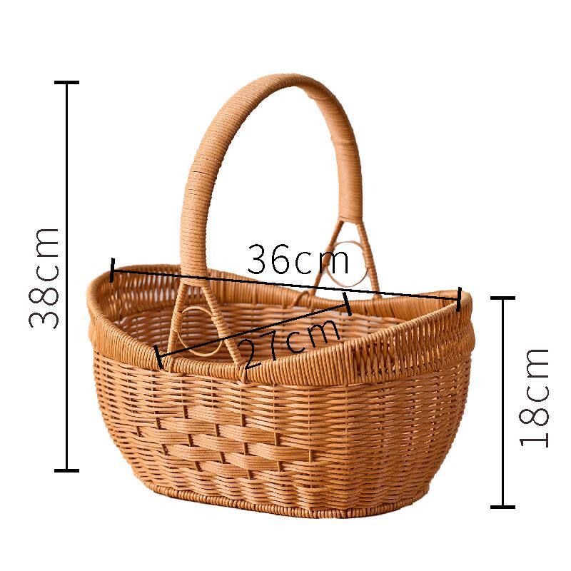 W063 YUANBAO 바구니 모조 등나무 손으로 짠 바구니 목가적 인 야외 슈퍼마켓 식료품 쇼핑 스낵 바구니 36*27*18|38
