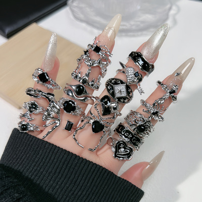 punk rock joint ring set black rings female 黑戒指女朋克摇滚