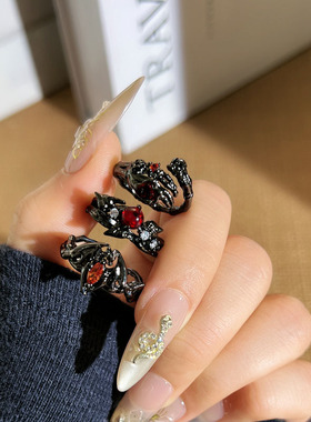 punk rock joint ring set black rings female 黑戒指女朋克摇滚