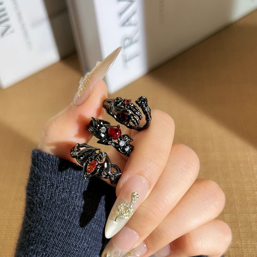punk rock joint ring set black rings female 黑戒指女朋克摇滚
