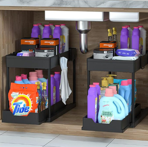 Under Sink Organizer Pull Out Cabinet Storage Shelves