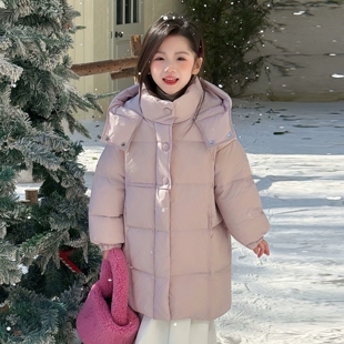 童装女童羽绒服中长款90白鸭绒新款冬季儿童加厚宝宝冬装洋气外套