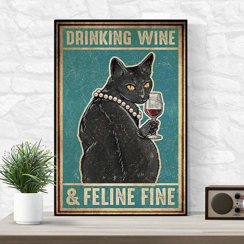 装饰画有框挂画墙壁卡通美国海报复古怀旧猫咪黑猫宠物猫舍