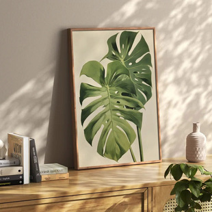 装饰画有框画壁画挂画墙复古怀旧植物龟背竹绿色海报美式画框书房