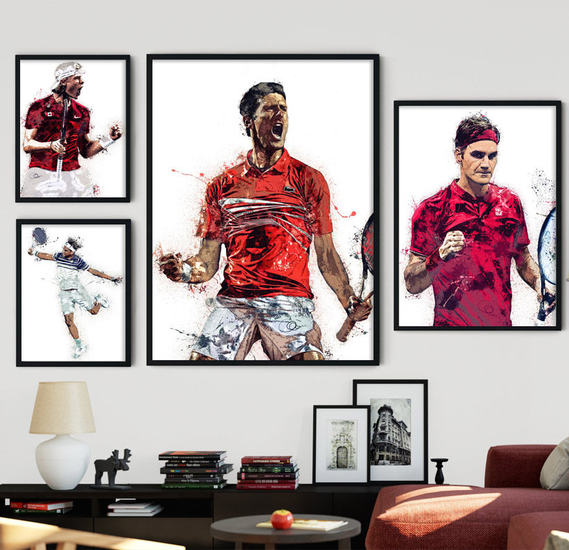 网球纳达尔费德勒油画海报复古怀旧欧美海报装饰画有框挂画墙壁