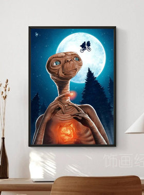 装饰画有框挂画壁画现代简约电影海报外星人ET儿童房书房卧室摆件