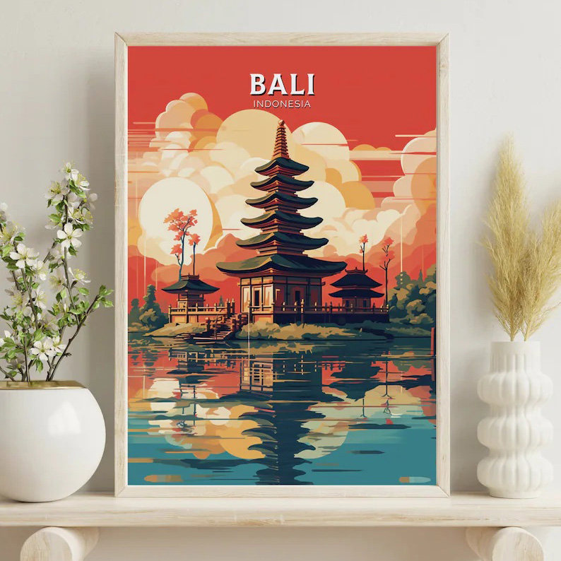 装饰画有框挂画墙壁旅游复古怀旧摆件巴厘岛英文海报印尼旅行BALI