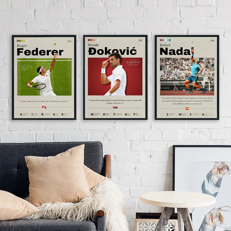 装饰画有框挂画壁画体育海报网球TENNIS德约纳达尔小威费德勒健身