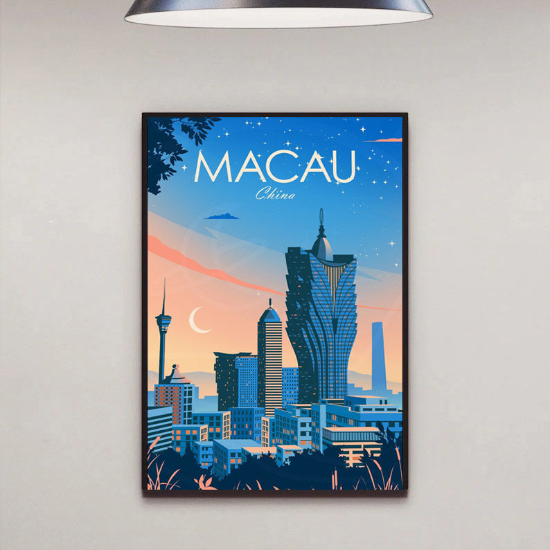 装饰画有框挂画墙壁画澳门风景大三巴牌坊茶餐厅大湾区旅游海报