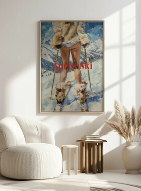雪橇滑雪板美式装饰画有框画壁画挂画墙画版画复古怀旧滑雪