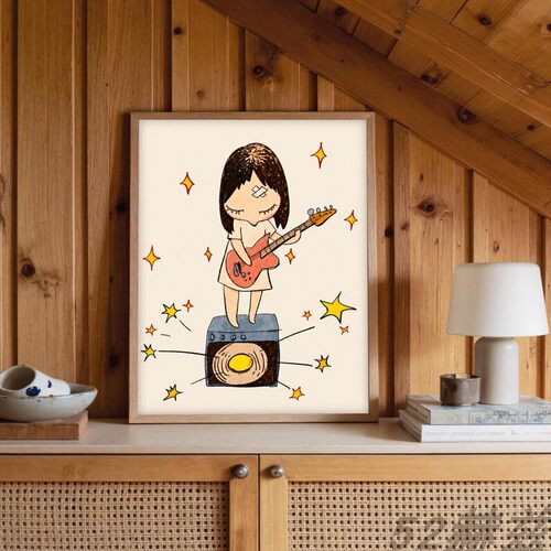 吉他女孩音乐教室美女电吉他装饰画无框画现代简约艺术文艺GUITAR