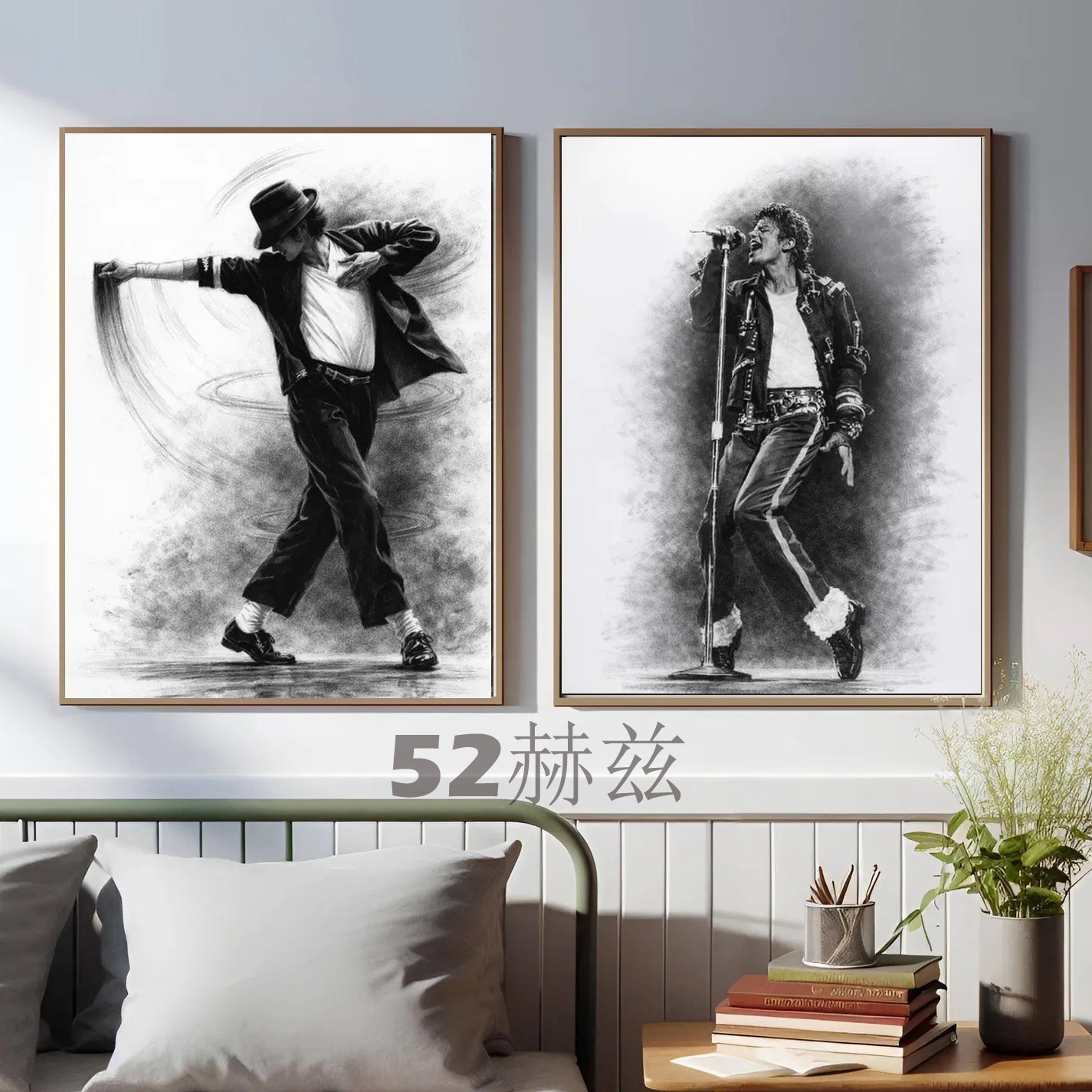 黑白素描迈克尔杰克逊装饰画Michael Jackson麥可傑克森三联畫