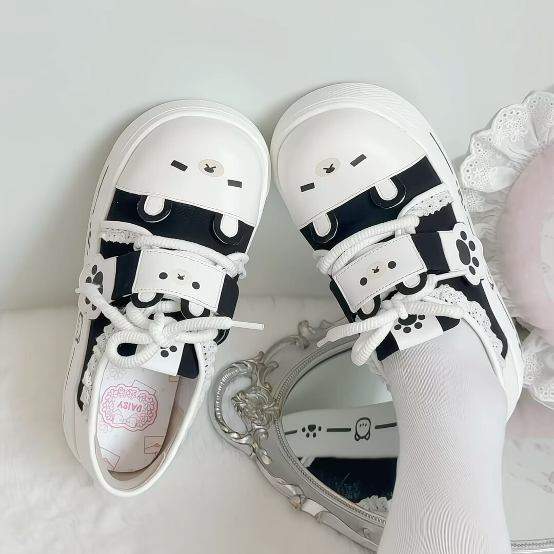 【轻松物语新色】原创轻松熊可爱Lolita运动鞋黑白拼色舒适学生鞋