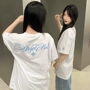 北极星刺绣短袖t恤女夏季国潮牌美式复古高街半袖设计感情侣上衣