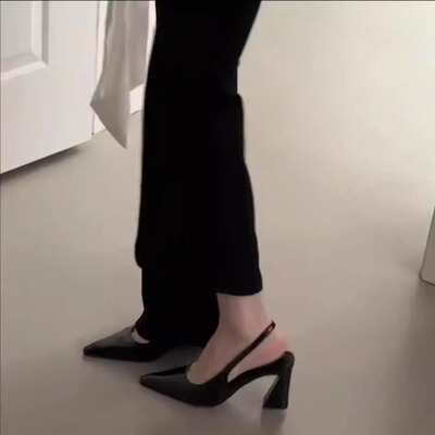 法式真皮配裙子尖头高跟鞋女