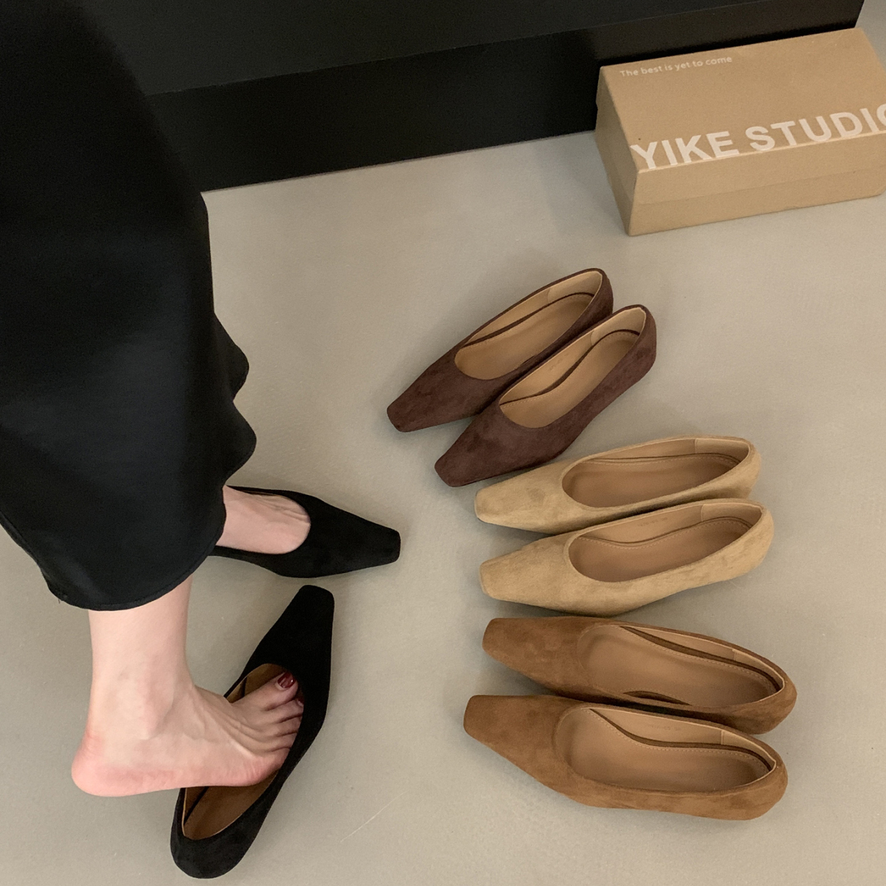 法式复古简约方头浅口单鞋