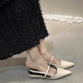 包头凉鞋 复古气质尖头一字带后空平底女单鞋 法式 新款 女 2025春夏季