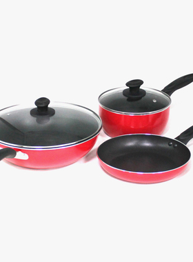 格兰仕鸿运系列不粘锅三件套炒煎奶锅3008LE1燃气电磁灶通用红色