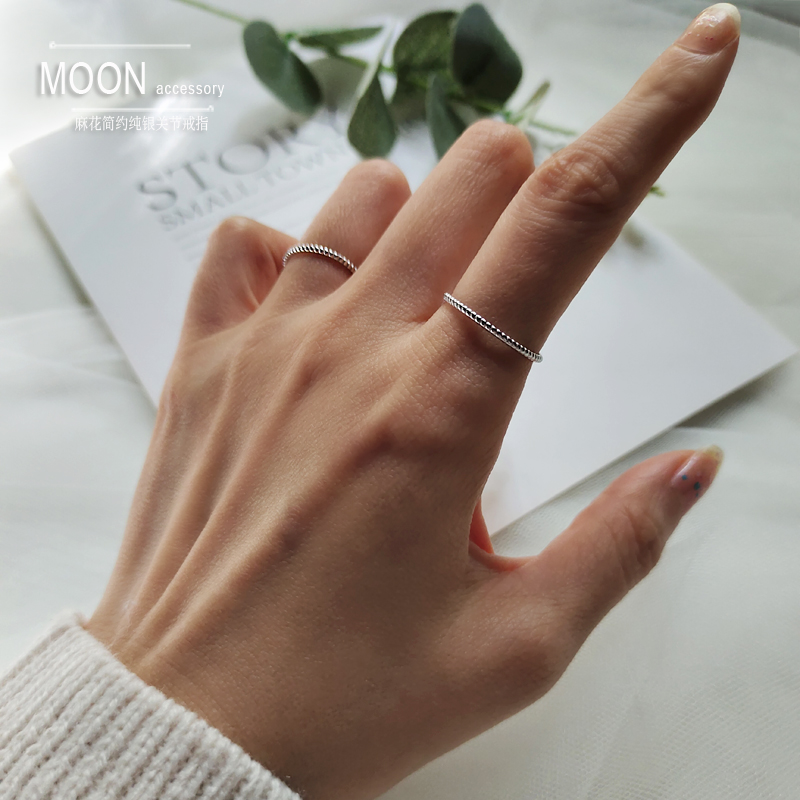 麻花925纯银关节戒指女小众设计韩版ins潮轻奢冷淡风尾戒时尚个性