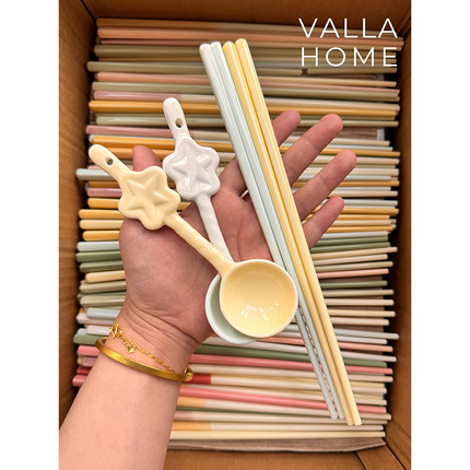VALLAHOME高颜值陶瓷星星筷子勺子套装少女可爱餐具便携工作餐具