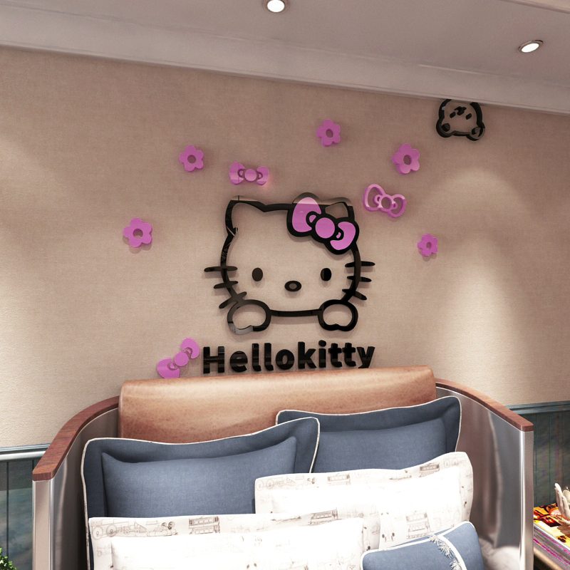 hello kitty猫3d立体亚克力墙贴画卧室床头儿童房背景墙自沾装饰图片