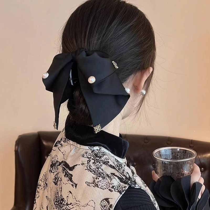 复古缎面蝴蝶结抓夹女高级感气质优雅低马尾夹后脑勺夹子头饰