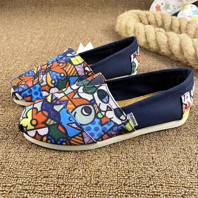 品牌玛丽布鞋涂鸦女鞋夏季一脚蹬懒人鞋透气防滑老北京帆布鞋潮鞋