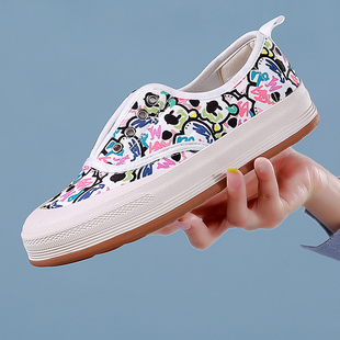 Tt&Mm/汤姆斯女鞋英伦风一脚蹬乐福鞋春夏涂鸦懒人帆布鞋休闲板鞋