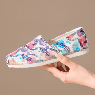 汤姆斯女鞋 单鞋 涂鸦帆布鞋 轻便一脚蹬平底懒人时尚 春夏季 Tt&Mm