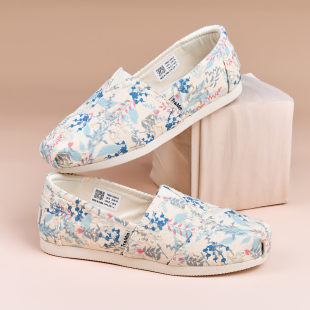 田园风一脚蹬懒人透气休闲单鞋 Tt&Mm 春夏季 碎花帆布鞋 汤姆斯女鞋