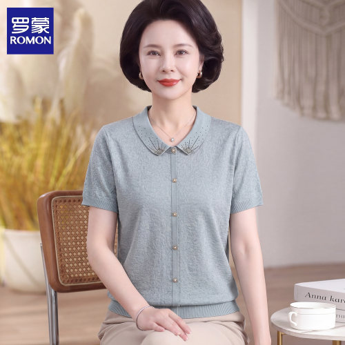 今年流行的妈妈装夏装短袖T恤洋气小衫50岁中老年女衣服气质上衣