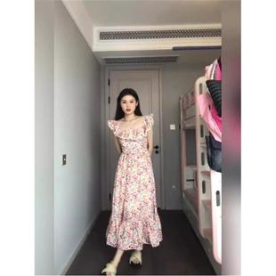 海边度假气质连衣裙夏季 碎花仙女长裙收腰显瘦 法式 温柔别致小飞袖