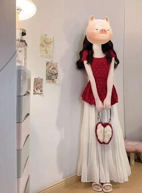 A002#实价波点红色辣妹上衣