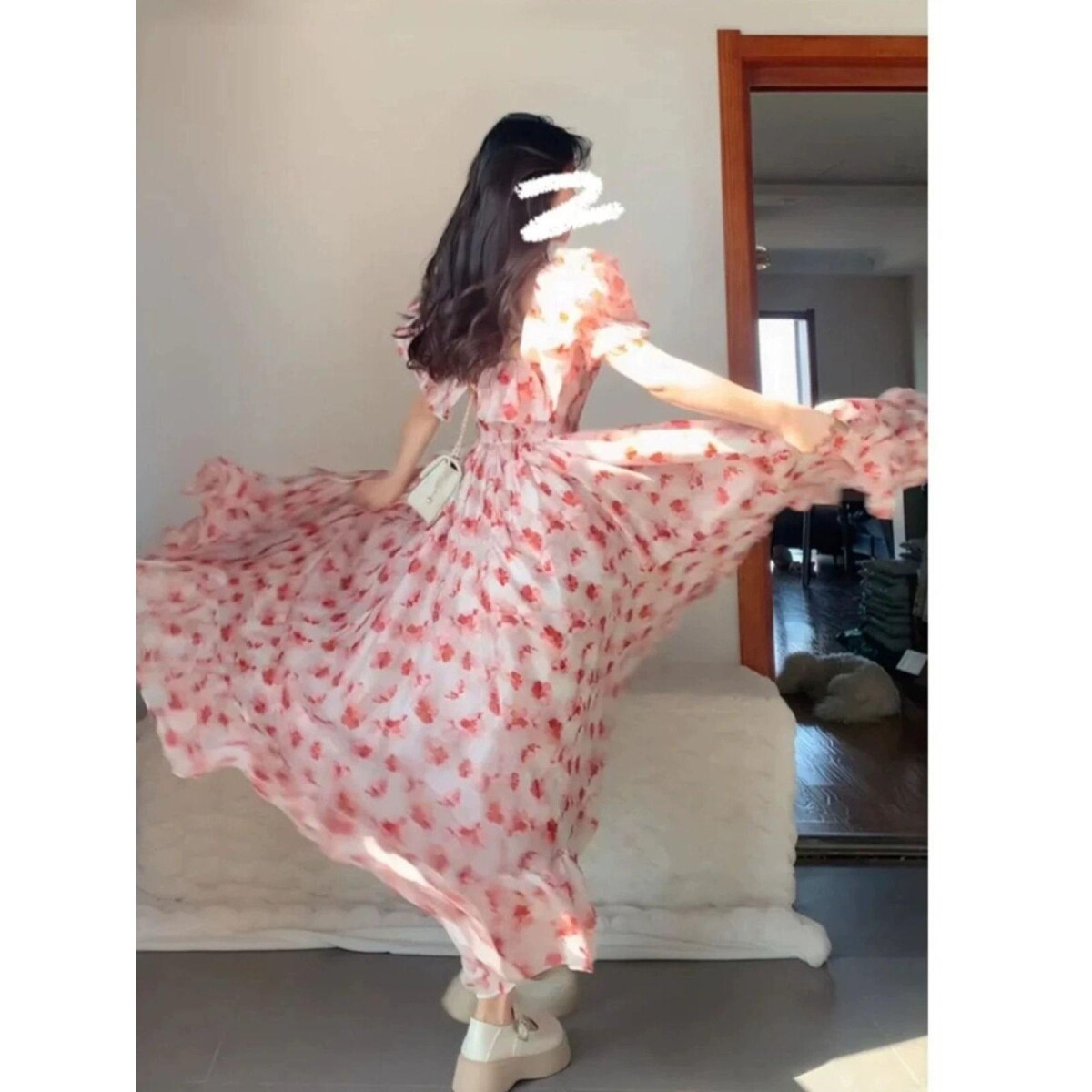 绝美雪纺连衣裙2026新款女夏季茶歇法式桔梗粉色碎花超仙女长裙子