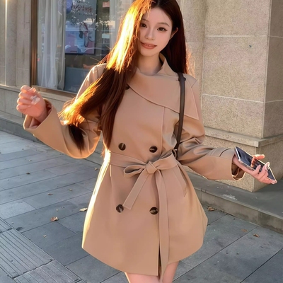 千金女主风双排扣风衣女中长款2025秋冬季新款系带收腰外套高级感