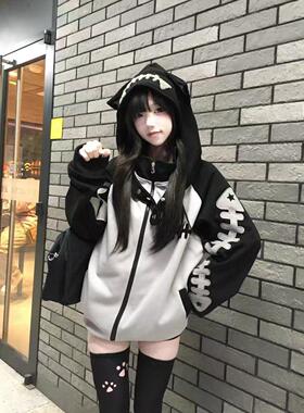 薄款/加绒-鱼骨绣花+独立帽子【华棉】连帽卫衣女秋冬加绒外套