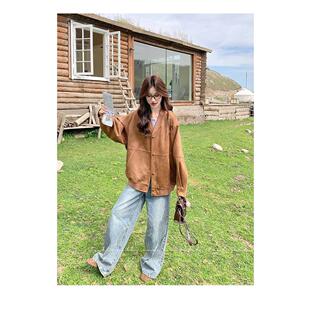 复古美式麂皮棒球服外套女秋季2025新款港式小众百搭休闲潮流上衣