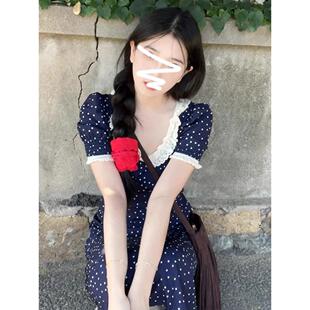 温柔风法式u领波点连衣裙子女2026新款夏季简单大方得体气质长裙