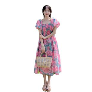 大码女装显瘦连衣裙女夏季泡泡袖梨型身材微胖穿搭长裙胖mm裙子