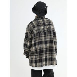 小香风棉服外套女款冬季加厚毛呢绒格纹衬衫高级感情侣工装夹克