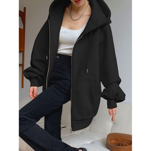 6909官图仿棉华棉薄款 外套 加绒连帽口袋拉链开衫