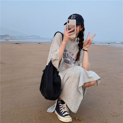 6005实价实拍200克6535精梳棉夏季新款韩版大码宽松中长款连衣裙