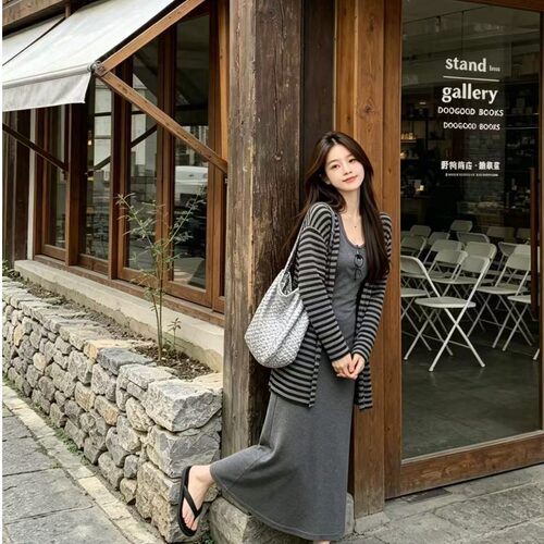 薄款辣妹性感夏季黑灰色条纹开衫遮肉显瘦长袖短外套