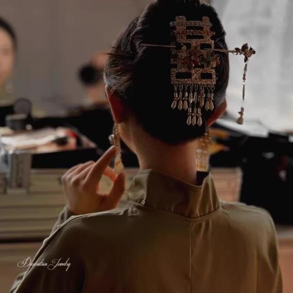 新娘头饰新中式汉服古装发簪旗袍造型喜字结婚秀禾敬酒服发饰大气