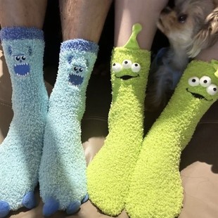 小怪兽袜子睡觉穿 袜子冬天厚袜子绒毛绒袜