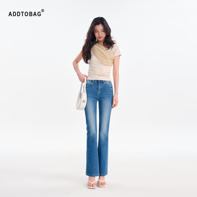 春季四面弹中高腰修身微喇牛仔裤