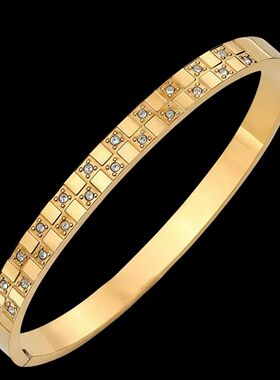 不锈钢时尚双排镶钻欧美手镯男士简约嘻哈潮钛钢高级感手环设计