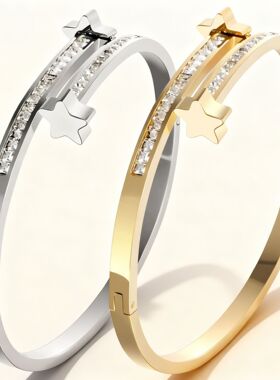 不锈钢女款钉子锆石钛钢手镯饰品三色手环现货源批