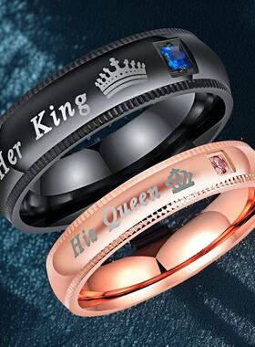 钛钢情侣对戒一对ins风不掉色HerKingHisQueen